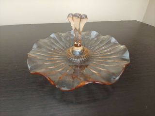 Pink Depression Glass Ruffled Candy Dish With Handle - Vintage Pink Glass