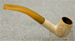 Vintage Hand Carved Meerschaum Estate Smoking Tobacco Pipe W/ Yellow Stem