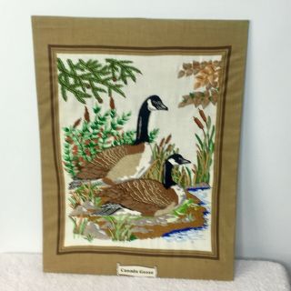 Vintage 70’s Wall Decor Crewel Embroidery Canada Geese Goose Finished