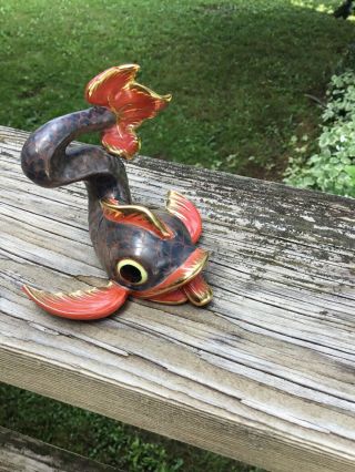 Vintage Koi Dragon Fish Herend,  Hungary 3 1/2 " Tall Hand Painted Card Holder