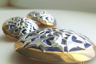 Vintage Jewelry Set Signed Napier Brooch Earrings Filligre Gold Silver & Blue