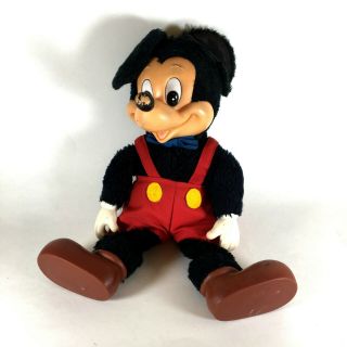 Vintage 80s Mickey Mouse Applause Disney Plastic Face Plush Bowtie Suspender 13 "
