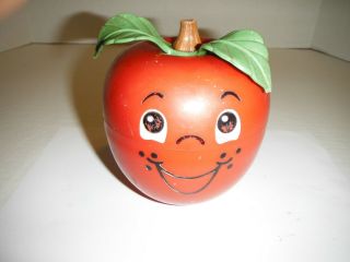 Vintage 1972 Fisher Price Toys 6 " Happy Apple Baby Toy Rattle Musical Toy