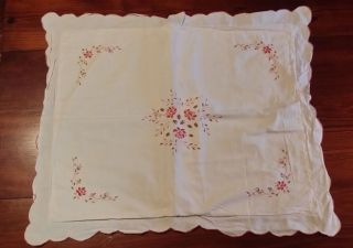 Vintage Off White Pink Red Floral Embroidery Pillow Sham