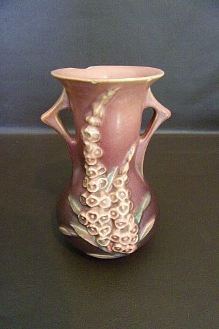 Vintage Roseville Pottery Vase Foxglove Two Handle (imperfect) (2a080)