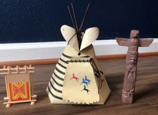 Vintage Playmobil Teepee Indian Native American Camp Totem Pole 3733