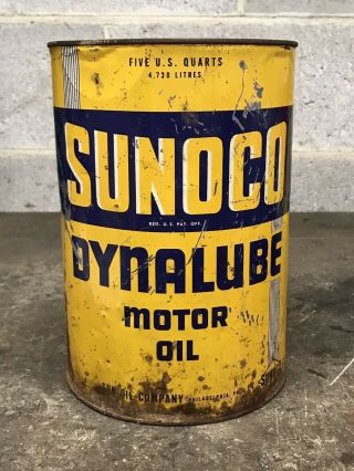 Vintage Sunoco Dynalube Motor Oil 5 Quart Can Gas Sun Oil Philadelphia Pa Empty