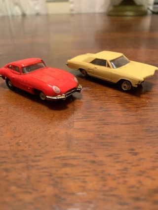 Vintage Aurora T - Jet Slot Car Red Jaguar Xke And Yellow Buic Riviera