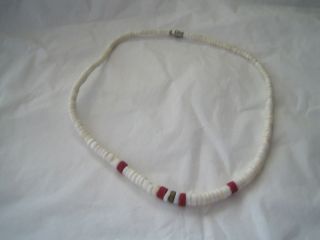 Vintage Hawaiian Puka Shell Necklace With Red Lava Accent Beads - 16 "
