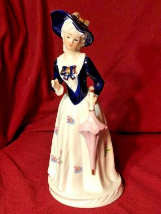Vintage - Kpm Victorian Lady With Parasol - Porcelain - Blue With Gold Accent