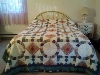 Vintage Hand Quilted Pieced&sewn Geometric Patchwork Quilt - 85x98 Lovely