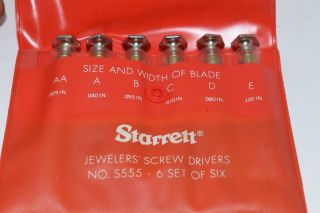 Vintage Starrett Jewelers Screwdrivers No.  S555 - 6 Set Of Six