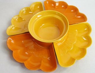 Vintage California Usa Pottery Dishes L69 Mcm Chips Dip Hors D’ Orange Yellow