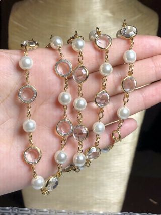 Vtg Couture Runway Necklace Open Back Bezel Crystal Lucite Pearl
