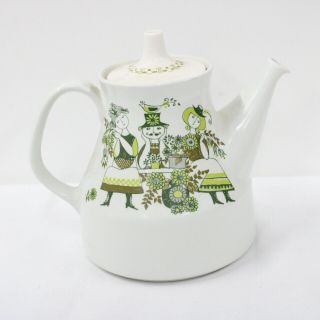 Vintage Figgjo Norway Ceramic White Green Pottery Tea Pot 454