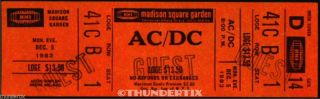 5 1982 - 88 Ac/dc Vintage Full Concert Tickets Australian Rock Reprint