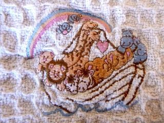 Vintage Baby Blanket Noahs Ark Embroidery Waffle Weave