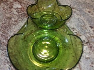 Vintage Anchor Hocking Avocado Green Glass Chip and Dip Set 1970 ' s S/H 5