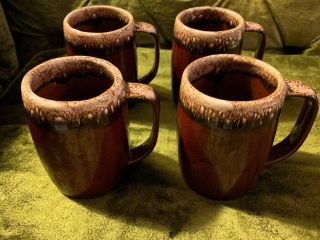 Vintage Set Of 4 Hull Pottery Usa Brown Drip Beer Stein/mug With Handle 5”