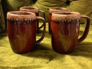 Vintage Set Of 4 Hull Pottery USA Brown Drip Beer Stein/Mug With Handle 5” 2