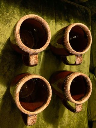 Vintage Set Of 4 Hull Pottery USA Brown Drip Beer Stein/Mug With Handle 5” 3