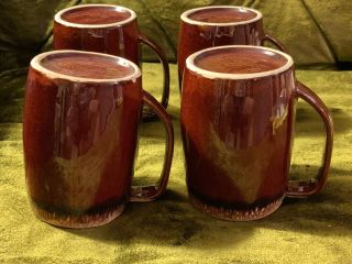 Vintage Set Of 4 Hull Pottery USA Brown Drip Beer Stein/Mug With Handle 5” 8