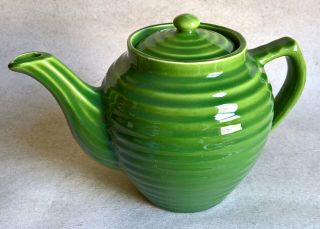 Vintage “bauer Pottery” Ringed Tea Pot – Dark Green Glaze – Made In California