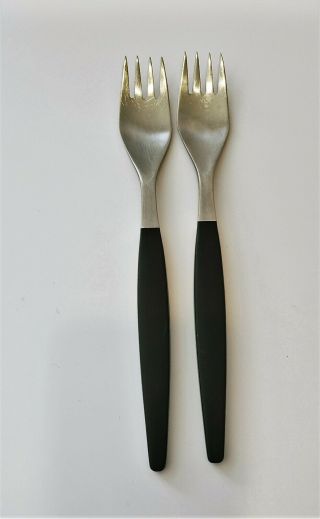 Pair Vintage Gense Focus Salad Forks Black Handle
