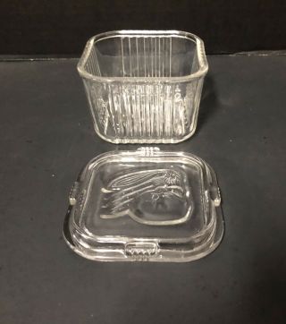 Vintage FEDERAL Clear Ribbed Glass Refrigerator SQUARE DISH with Vegetable Lid 2