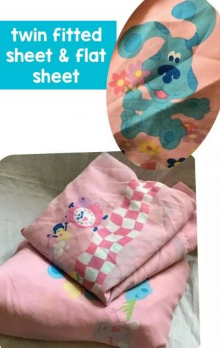 Blues Clues Pink Twin Size Bed Sheets Flat Sheet & Fitted Sheet Vintage