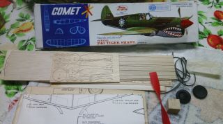 Vintage Comet Tiger Shark P40 Balsa Airplane Model Kit