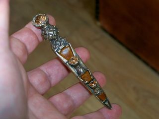 Lrg Vintage Miracle Jewellery Scottish Celtic Agate Dagger Brooch Dirk Kilt Pin