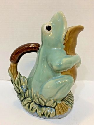 Vintage Collectible Majolica Frog Figural Pitcher / Jug Hand Painted Great Decor