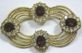 Vintage Jewelry Coro Brooch Stunning Ruby Red Rhinestones And Clear Wow