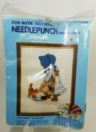 Holly Hobbie Needlepunch 1980 Paragon Embroidery Kit Cat Vintage Needle Punch