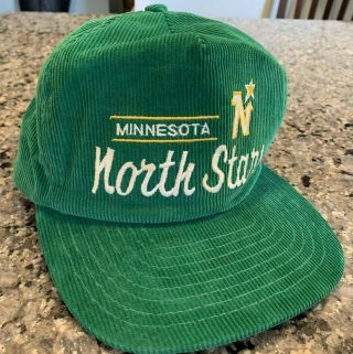 Vintage Minnesota North Stars Script Nhl Annco Green Corduroy Hat Cap Snapback
