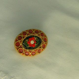 Unique Vintage Micro Mosaic Red Floral Brooch Pin