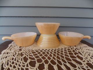 Set Of 4 Vintage Fire King Peach Luster Beehive Handled Soup Cereal Bowls