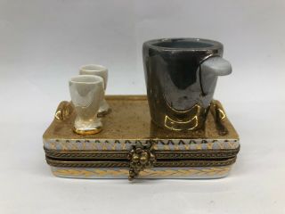 Vintage Peint Main Limoges France Trinket Box Serving Tray With Glasses/bucket