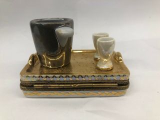 Vintage Peint Main Limoges France Trinket Box Serving tray With Glasses/bucket 3