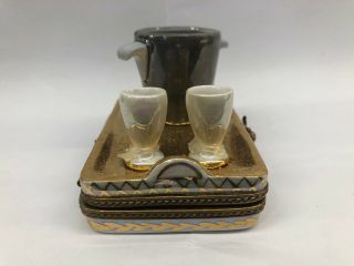 Vintage Peint Main Limoges France Trinket Box Serving tray With Glasses/bucket 4