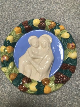 Vtg Italy Ceramic Della Robbia Infant Baby Baby Jesus Plaque 6 "