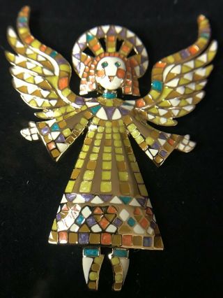 Vintage Bob Mackie Mosaic Guardian Angel Brooch Pin 3