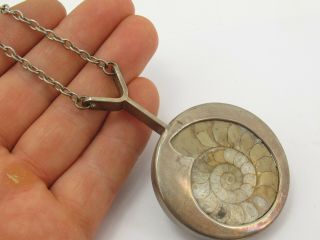 Vintage Sterling Silver 925 & Ammonites Fossil On Chain Necklace