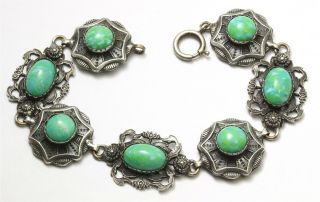 Vintage Art Deco France French Ornate Peking Art Glass Link Chain Bracelet 7.  75 "