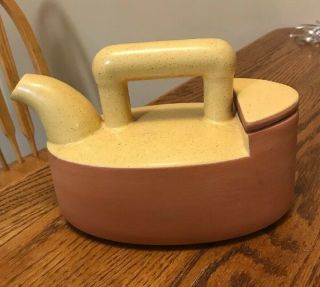 Vintage Studio Pottery Tea Pot Yellow Glaze Handmade Terra Cotta 1998 Signed