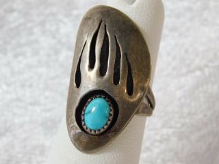 Vtg Navajo Native American Shadow Box Turquoise Claw Sterling Silver Ring Sz 5