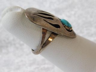 VTG NAVAJO Native American SHADOW BOX TURQUOISE CLAW STERLING SILVER RING sz 5 2