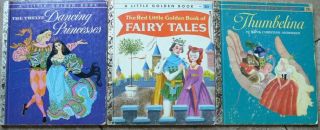 3 Vintage Little Golden Books Twelve Dancing Princesses,  Thumbelina,  Fairy Tales