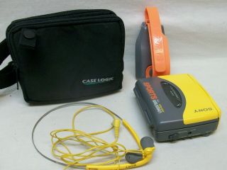 Vintage Sony Walkman Sports Cassette Tape Player,  Phones,  Case & Strap